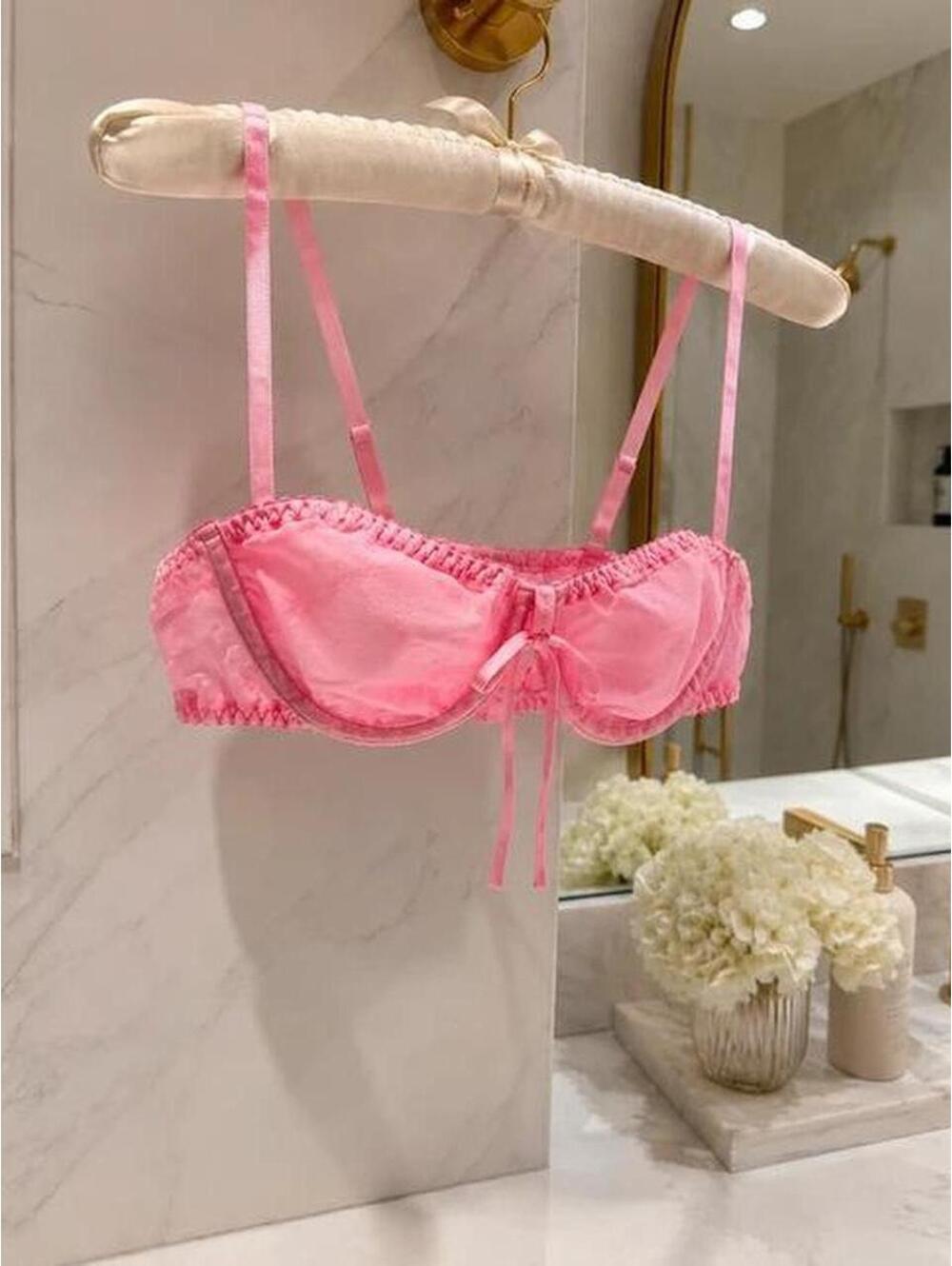 SKIMS Romance Silk Chiffon Balconette Bra Bubblegum Pink 34C NWT
